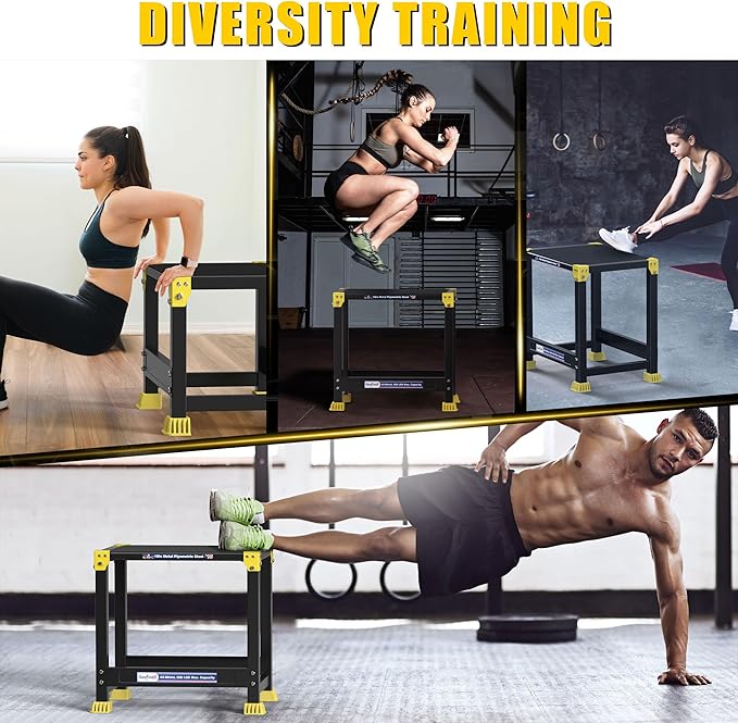 GanFindX Steel Plyo Box 12/18 Inch Surface Metal Plyometric Jumping Box Home Gym Jump Trainer for Fitness Exercise Agility Stamina Conditioning Strength Training