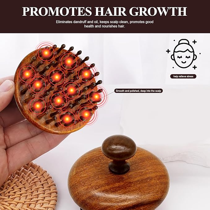 Wooden Scalp Massager for Hair Growth, Bamboo Head Massage Brush to Stimulate Circulation, Natural Anti-Static Scalp Scrubber for Wet/Dry, Relaxing Gua Sha Tool for Face & Body, Gift for Women Men