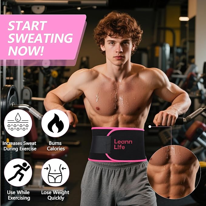 Waist Trimmer Belt – One Size 52″ Fits All Women & Men, Premium Neoprene Sweat Waist Trainer for Workout & Fitness