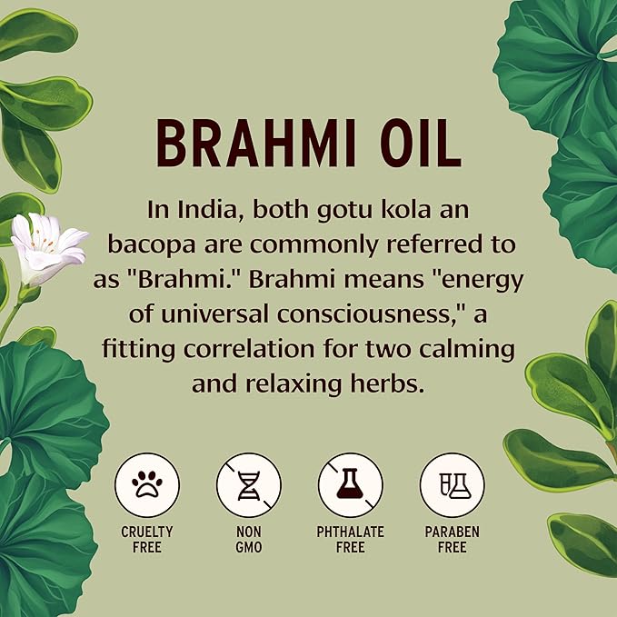 Banyan Botanicals Brahmi Oil in Coconut Base – Organic Ayurvedic Massage Oil with Gotu Kola and Bacopa ­­– Calming Massage Oil for Focus & Relaxation – 30 oz – Non GMO Sustainably Sourced Abhyanga Oil
