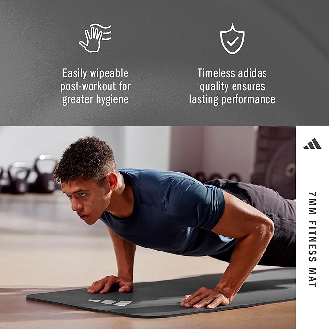 adidas Fitness Mat - Lightweight - Non Slip Yoga Mat, 7mm or 10mm
