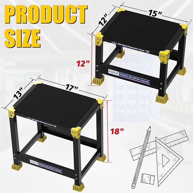 GanFindX Steel Plyo Box 12/18 Inch Surface Metal Plyometric Jumping Box Home Gym Jump Trainer for Fitness Exercise Agility Stamina Conditioning Strength Training