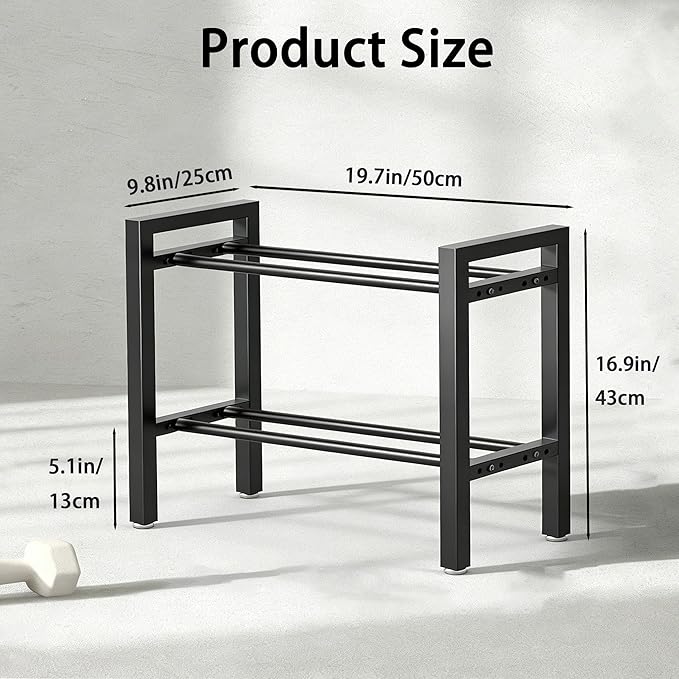 20 IN Dumbbell Rack 2 Tier Adjustable Kettlebell Storage Shelf Heavy-Duty 250LB Space-Saving Weights Stand for Home Gym(Rack Only)
