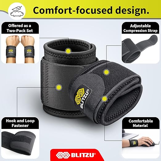BLITZU 2 Pack Wrist Wraps, Carpal Tunnel Wrist Brace for Women and Men, Breathable Adjustable Compression Wrist Support for All-Day Wear, Wrist Bands for Work, Fitness, Weightlifting, Gym Workout
