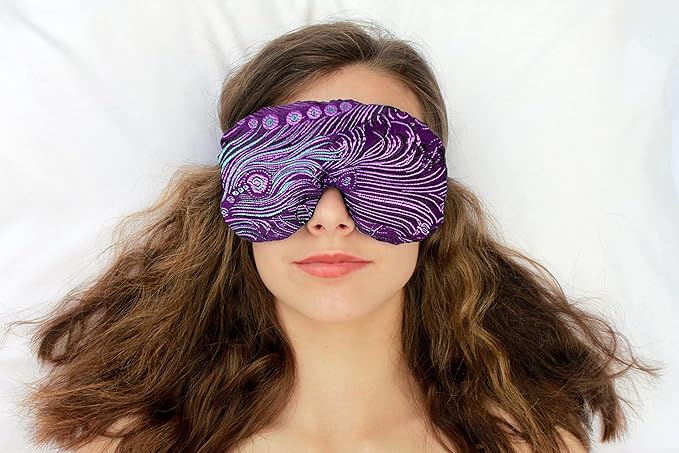 Handmade Weighted Sleep Eye Mask Yoga Pillow - Flax Seed Fill - Unscented - Violet Peacock - TEMF-VP
