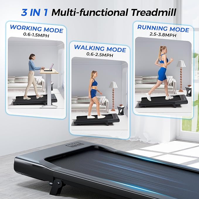 SupeRun Walking Pad with Incline, Under Desk Treadmill, 3 in 1 Portable Treadmills for Home with Remote Control LED Display, 2.5 HP Quiet Mini Treadmill for Office Home Use, 300 Lbs Capacity