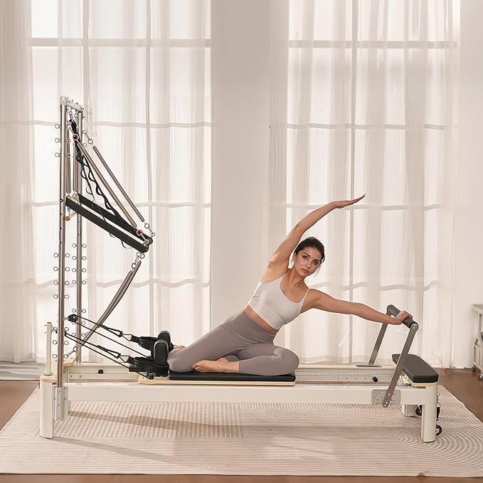 VEVOR Pilates Reformer Machine, Pilates Workout Equipment for Home Gym Studio Use, Pilates Reformer with Sitting Box and Jumpboard，fit for Beginners & Advanced Users
