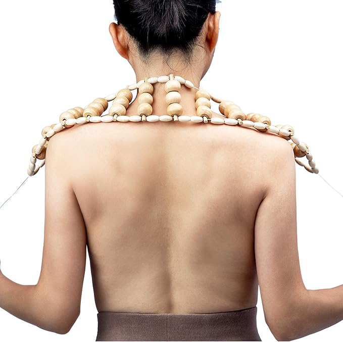 Hovom Wood Back Massage Roller Rope Tool,Lymphatic Drainage,Wood Therapy Massage Tools,maderoterapia Colombiana,Portable Handheld Rolling, Massage Strap for Back, Neck, Shoulders, Legs (Smooth)