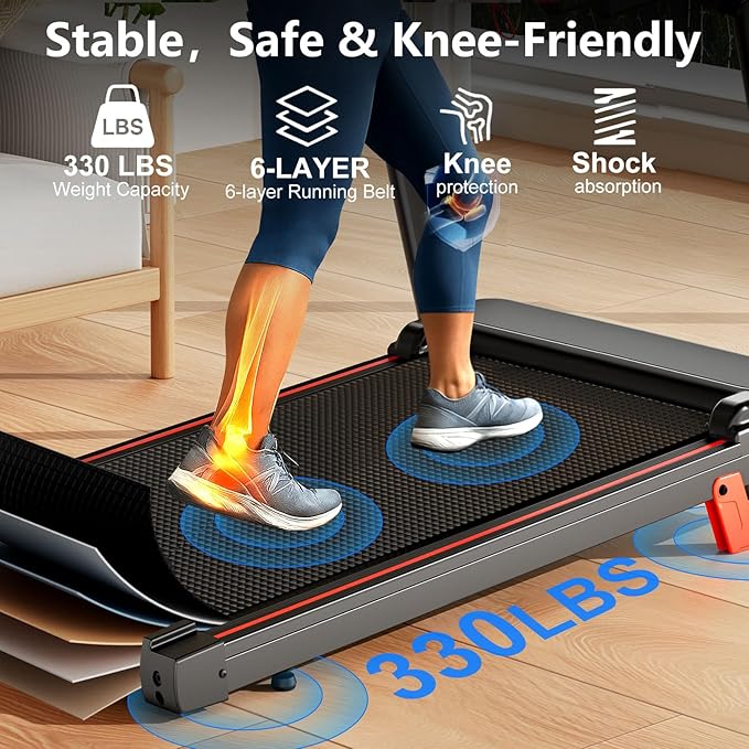 Treadmill with 8% Incline, Walking Pad Treadmill with Handle Bar, Portable Folding Treadmills for Running and Walking, 3.0HP Brushless Motorized, 5 Layers Shock-Absorbing