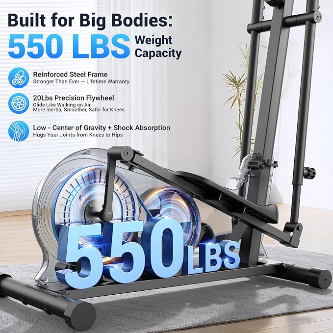 ANCHEER Elliptical Exercise Machine, Elliptical Trainer for Home Gym Exercise Equipment 550Lbs Max Weight, Ultra-Silent Elliptical Machine 16 Resistance Levels Pulse Rate Grips