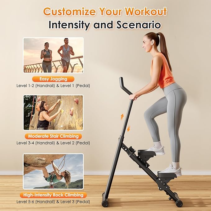 SogesHome Folding Stair Stepper Machine for Home Gym Exercise, Indoor Stepper Climber Machine with Adjustable Handlebar & Pedals, Full Body Vertical Cardio Fitness Workout Equipment, Black