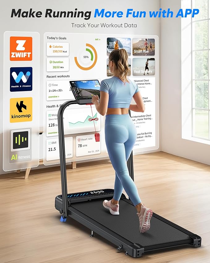 Foldable Treadmill with Incline, Compact Walking Pad Treadmill with Safety Handle Bar, 3.0HP Quiet Under Desk Treadmills for Home/Office, 320 LBS Capacity, APP & Mute Remote Control