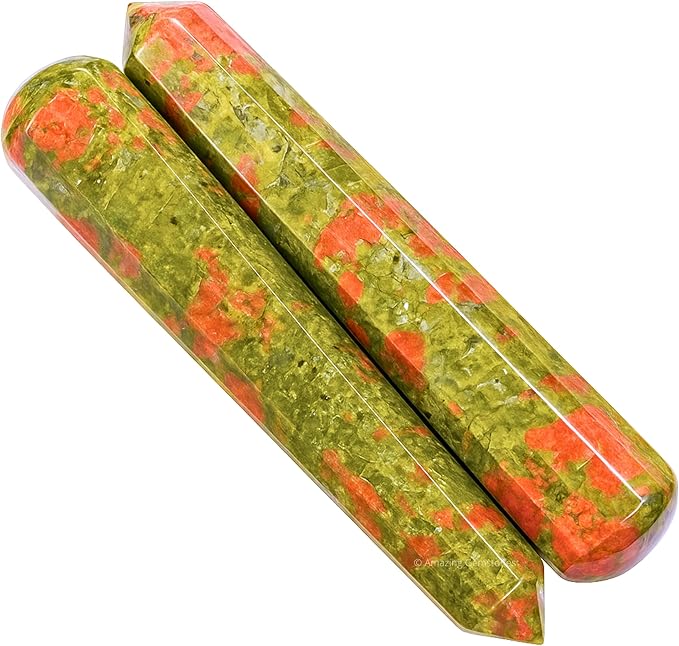 Amazing Gemstone Unakite Crystal Wand Massage Stick - Pelvic Wand Gua Sha for Adults - Crystals and Healing Stones Massage Wands for Adults Gifts (Pointed)