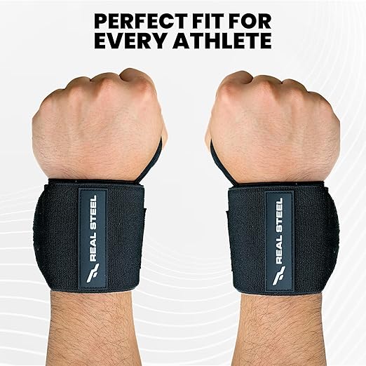 Real Steel Premium Wrist Wraps for Weightlifting for Men & Women - 24" Gym Wrist Wraps with Thumb Loop | Weight lifting accessories for Gym, Pain Relief Support and Training | Support Braces |1 Pair