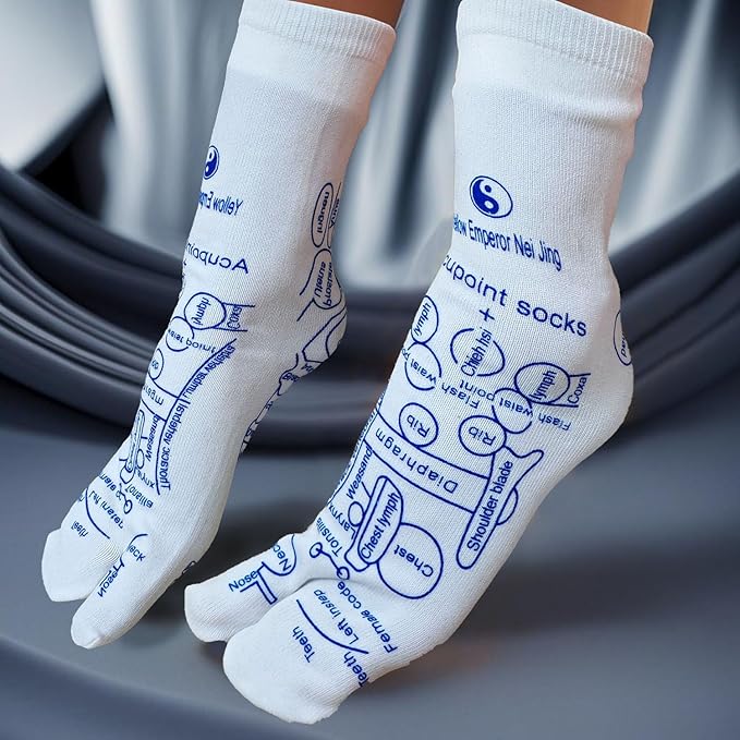 Reflexology Socks with Acupressure Massage Tools for Men and Women | Foot Pain Relief, Home Massage Therapy, Unisex Gift Idea Set of 4 (Blue, Large(9-11))