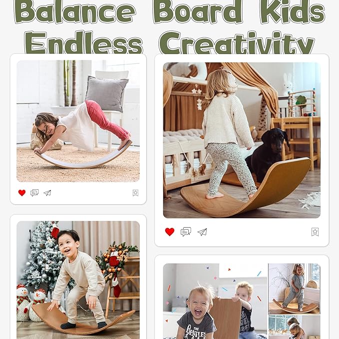Gentle Monster Wobble Balance Board, Wooden Montessori Toy Rocker Board Natural Wood Kids Toddler Open Ended Learning Toy Yoga Curvy Board for Adult Office Classroom Christmas Gifts