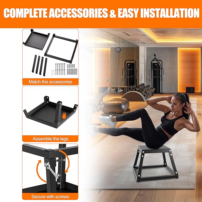Plyometric Jump Box, 12 inch Plyo Box, Hevy-Duty Steel Jumping Box with 550LBS Capacity, Anti-Slip Platform for Home Gym Explosive and Enduring Training