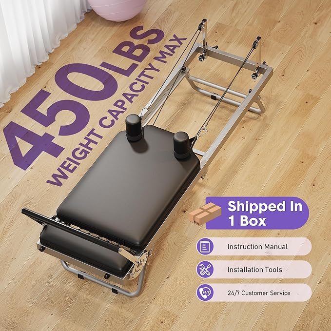 Foldable Pilates Reformer, Space-Saving Pilates Machine for Home Workout, 5 Springs Full-Body Workout, Portable Pilates Equipment for Beginners and Intermediate Users