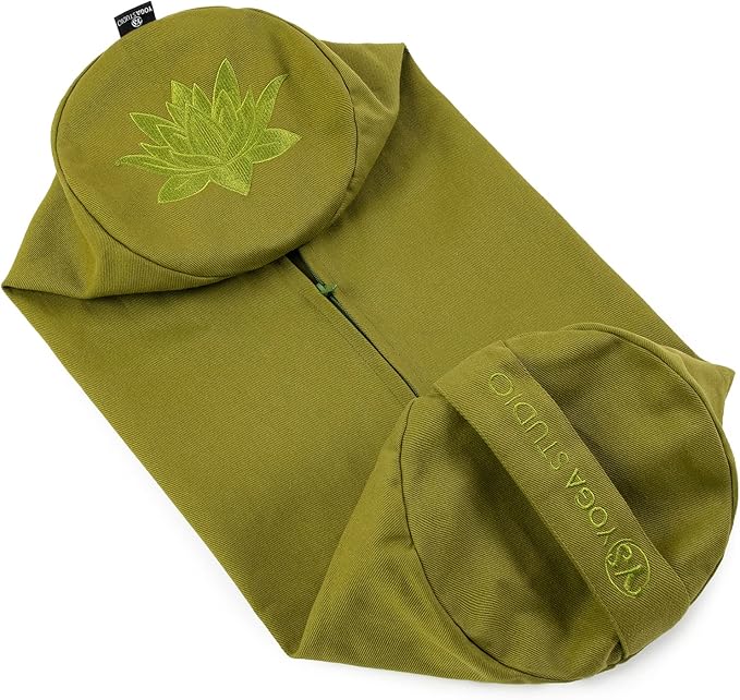 Yoga Studio Spare Organic Cotton Bolster Covers With Handle And Zipper (Olive Green)