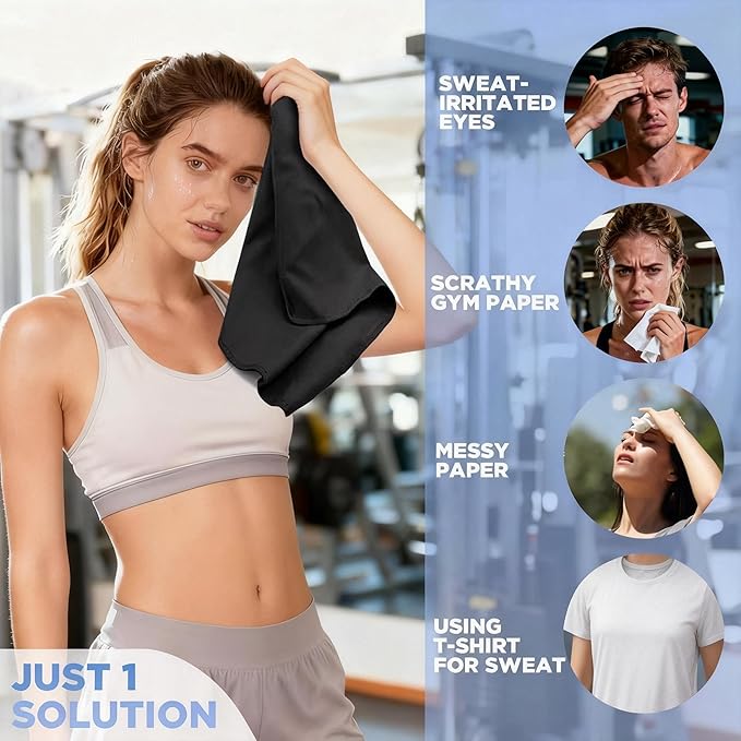 Microfiber Quick Dry Gym Towels, Lint Free Odor-Free Absorbent Fiber, Fast Drying, Men & Women Workout Gear for Body Sweat, Working Out Towel, Black, 5Pack - 16 * 27Inch