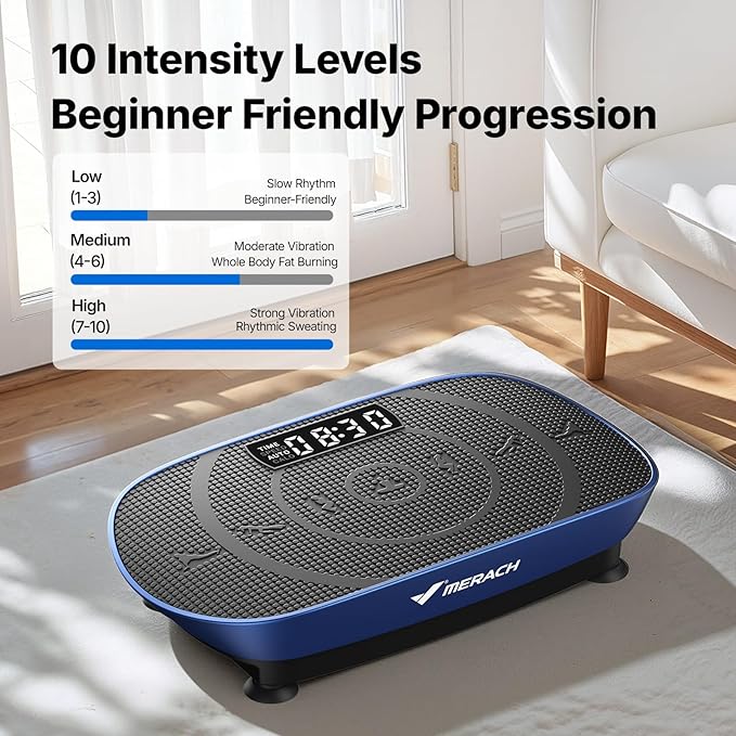 MERACH Vibration Plate Exercise Machine, Curved Vibration Plate for Lymphatic Drainage Weight Loss, Vibrating Plate with Real-Time Calorie Tracking on LED Display, Workout Equipment for Home Women Men