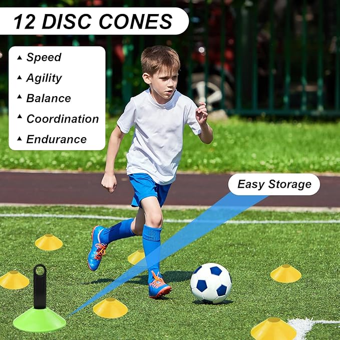 Speed Agility Training Equipment Set, Agility Ladder 20ft, 12 Football Cones, Resistance Parachute/Soccer Kick Trainer, Jump Rope, 5 Resistance Bands, Football Practice Equipment for Kids Adults
