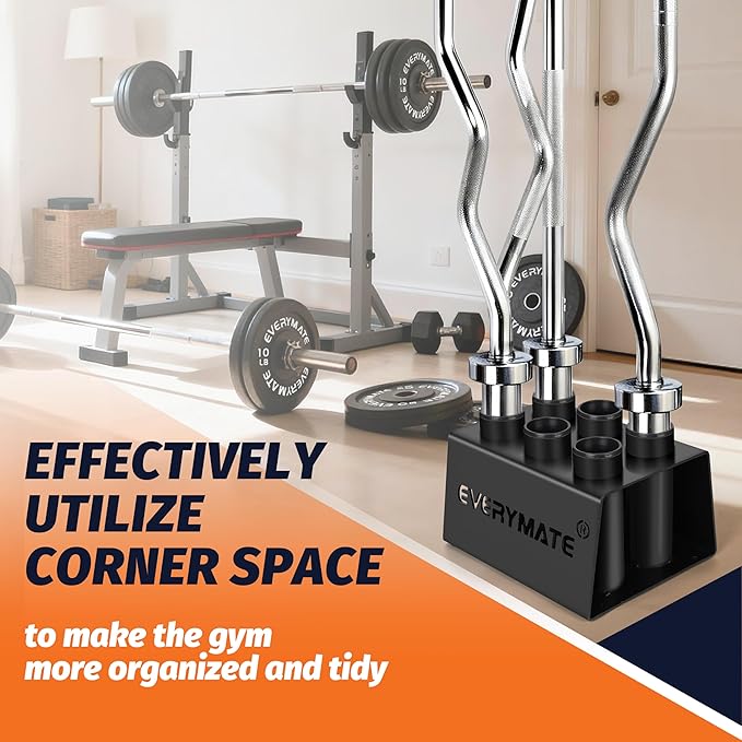 EVERYMATE Vertical Barbell Rack - Heavy-Duty Steel Organizer, Barbell Holder Floor Stand, Fits 2" Olympic Bars with Scratch-Resistant Inserts, Space-Saving for Home/Garage/Commercial Gym