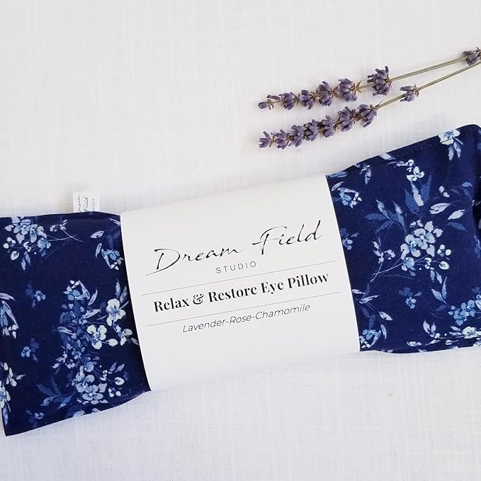 Lavender Eye Pillow for Relaxation – Organic Aromatherapy - Flaxseed Eye Mask - Microwave or Freeze – Handmade Floral Cotton Pillow | Blue Cottagecore Print