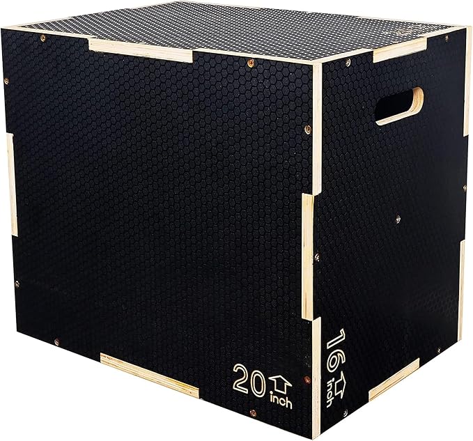 Fitvids 3 in 1 Non-Slip Wooden Plyo Box Jump Exercise Platform, Plyometric Workout Equipment for Home Gym, Training Step Box, Black, Multiple Sizes