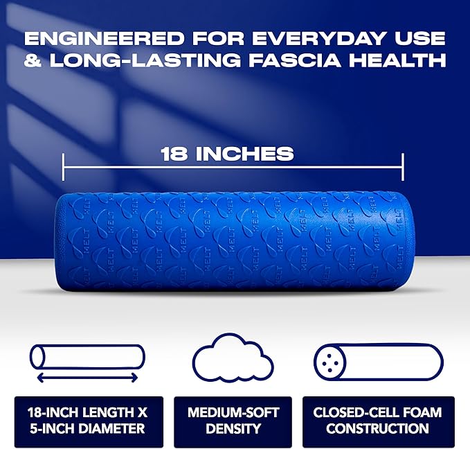 MELT Method 18 Inch Soft Travel Foam Roller w/FasciaTherapy - Low Density Travel Size Foam Roller for Physical Therapy, Muscle Recovery, Back Massage & Pilates - Half The Length of MELT Original