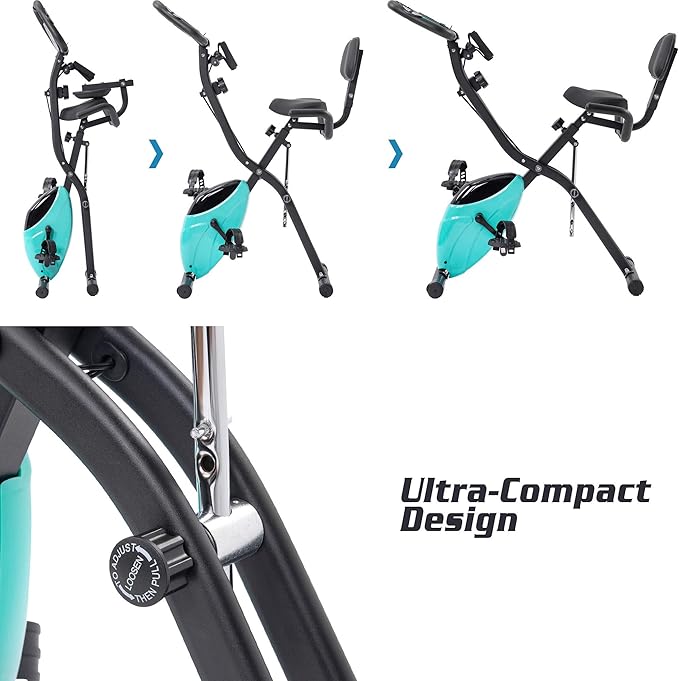 Merax Exercise Bike Folding Exercise Bike Indoor Upright Recumbent Fitness Cycling Bike Magnetic X-Bike with 16-Level Adjustable Resistance for Home Workout 350LB Weight Capacity