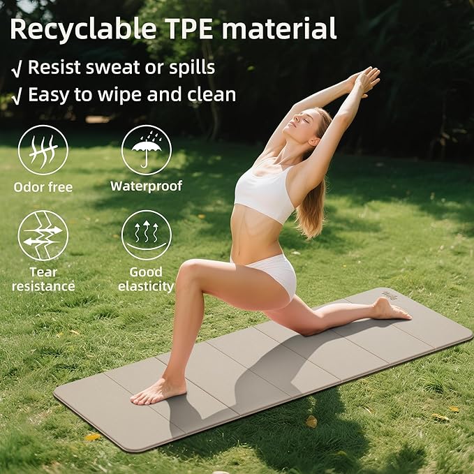 1/2 Inch Extra Thick Yoga Mat Pilates Equipment, 70"x24" Odorless Workout Mats for Home Gym, Non-slip Exercise Mats for Women Men Home Workout, Foldable Yoga Mats for Travel Camping Sleeping