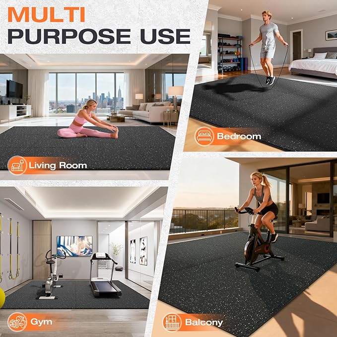 0.56'' Thick 12 Pcs 48 Sq Ft Non-Slip Rubber Top Exercise Equipment Mats, High Density EVA Foam Mats with Rubber Top, Interlocking Puzzle Gym Flooring for Home Gym, Workout Floor Mats, Black
