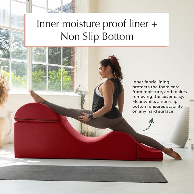 Avana Kami Convertible Chaise/Bed Bench for Yoga & Massage - 2-in-1 End of Bed Ottoman with Concealed Fold Out Yoga Lounge Chair, 18" Wide, Microvelvet Deep Teal