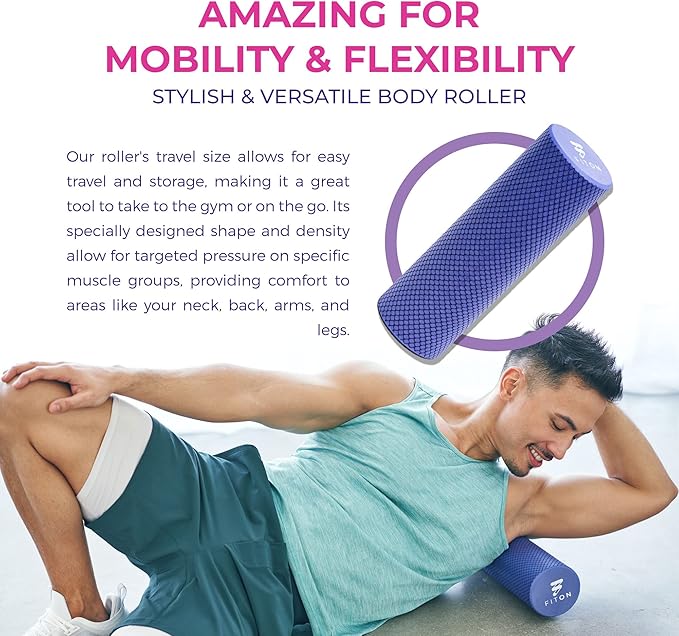 FitOn Recovery Fitness Foam Roller - High Density Travel Exercise Roller for Muscle Recovery, Massage and Deep Tissue Relief - Compact and Portable for Exercise, Travel, and Fitness - 12"x4", Purple