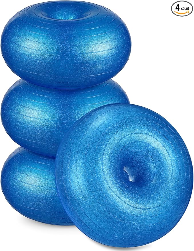 Libima 4 Pcs Flexible Seating for Classroom Inflatable Ball Chairs with Pump Donut Exercise Ball Cushion Seat for Balance and Stability Training School Home Office Gym Yoga Workout