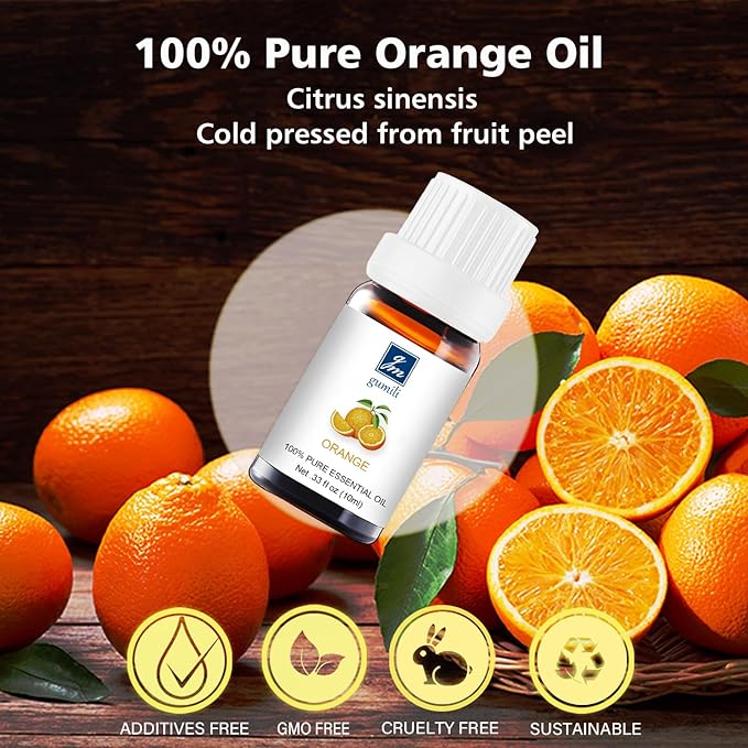 Orange Essential Oil - Pure Organic Oil for Skin, Hair, Diffuser, Spray, Cleaning, Body Massage - Orange Fruit Scent, 10mL