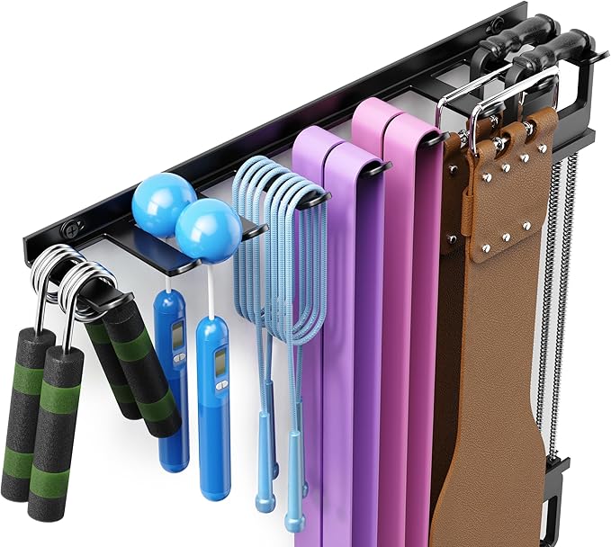 niffgaff Home Gym Storage Rack Organizer - Multi-Purpose Black Fitness Equipment Rack for Bands, Lifting Belts, Accessories
