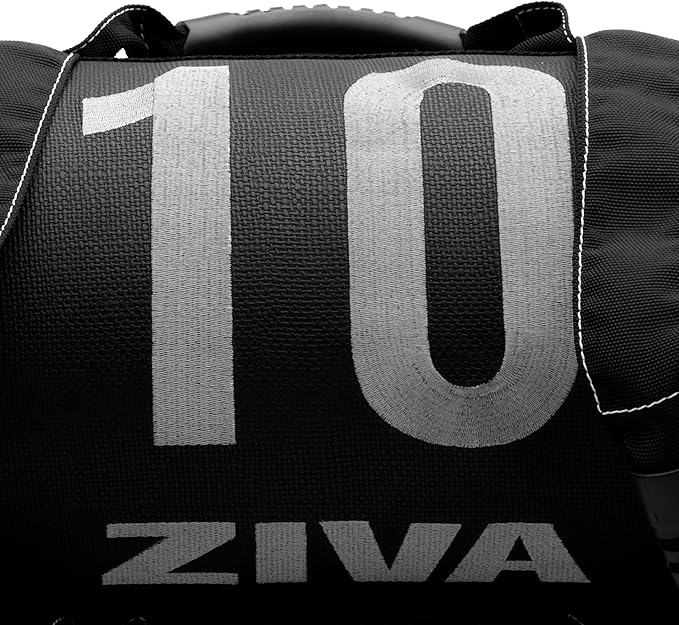 ZIVA Premium Power Core Sandbag - Elite Level Pre-Weighted Workout Bag, Commercial Grade Textured DuraLeather Shell, Reinforced Stitching Webbing, Ergonomic Handles | Home Gym Exercise - (10-50 lbs.)