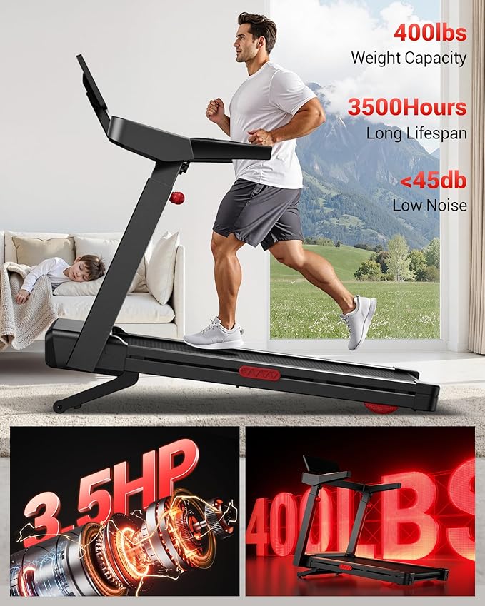 UMAY Incline Treadmill with 2-20% Auto Incline, 400LB Capacity Foldable Treadmills for Home with-Handle Height Adjustable, 42.5"×16.2" Extra-Wide Running Surface, 3.5HP 0.6-8.7MPH Running Machine