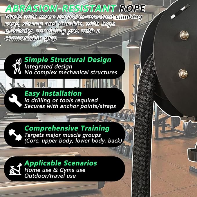 Suspension Pulley Cable Machine,0-66 lb Resistance Adjustment,Travelers Infinity Rope Trainer,14Ft Closed-Loop Rope,for Hotel Room Workouts