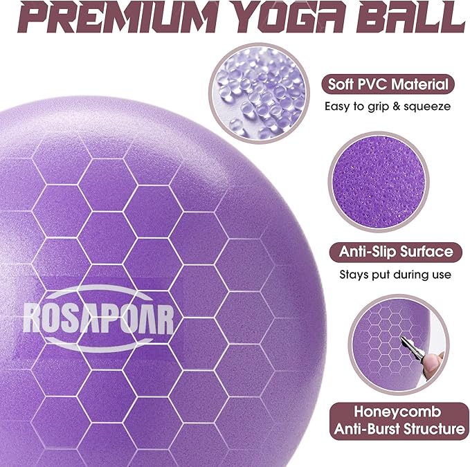 ROSAPOAR Small Exercise Ball - 9 Inch Mini Pilates Ball, Anti-Burst Yoga Ball for Stretching & Core Strength Workout, Physical Therapy & Yoga at Home Gym & Office