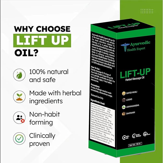 Lift-up 50ml | 100% Pure & Natural Herbal Massage Oil for Men | Boosts Strength, Stamina & Vitality | Chemical-Free Ayurvedic Formula for External Use (50 Ml Pack of 1) 1.6oz