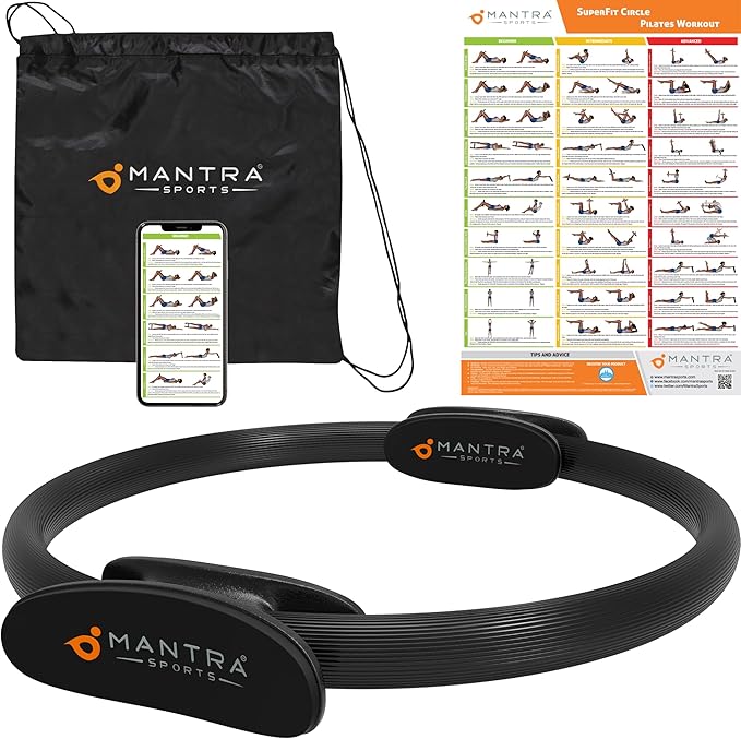 MANTRA SPORTS Pilates Ring - 13 Inch Magic Circle Pilates Ring - Toning Inner Thigh Exerciser, At-Home Yoga Equipment for Home Workouts - Thigh Master for Women, Arms & Core Toning - Carbon Black