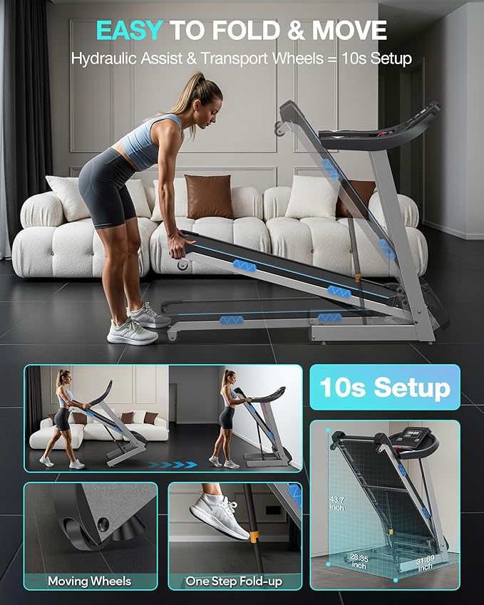 WELLFIT Treadmill with 15% Auto Incline, 400lbs Treadmills with Handlebar for Home, Voice Control Mute Remote, Under Desk Treadmill for Home Small Office, Walking Pads Work with KINOMAP Apple Health