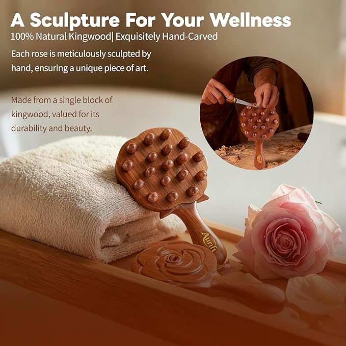 Wooden Scalp Massager & Cushion Hair Brush Gift Set – Manual Head Massage Brush with Rounded Tips, Gentle Scalp Stimulation & Daily Hair Care – Gift-Ready Self-Care Set