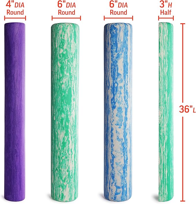 OPTP PRO-Roller Standard Density Foam Roller – Medium Density Foam Roller for Physical Therapy, Pilates, Yoga Foam Roll Exercises, and Muscle Recovery - Purple 36" x 4"
