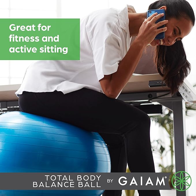 Gaiam Exercise Ball, Total Body Anti-Burst Balance Ball with Textured Grip, For Core Strength, Pregnancy Exercises, Yoga & Active Seating Included Air Pump