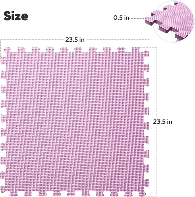 32 Pack Home Gym Mat, Puzzle Exercise Mat, EVA Interlocking Foam Floor Tiles for Home Workout Equipment and Kids' Play Areas - Blue, 24 in x 24 in x ½ in - (Pink, 32 Pack(128 SQ FT))