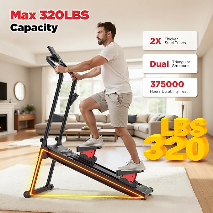 Stair Climber Machine for Home, 8-Level Adjustable Resistance Up to 77 LBS, Compact Folding Cardio Stair Stepper with 3-Level Incline & Pedal Angles, 350 LBS Capacity, 19'' Extended Stride